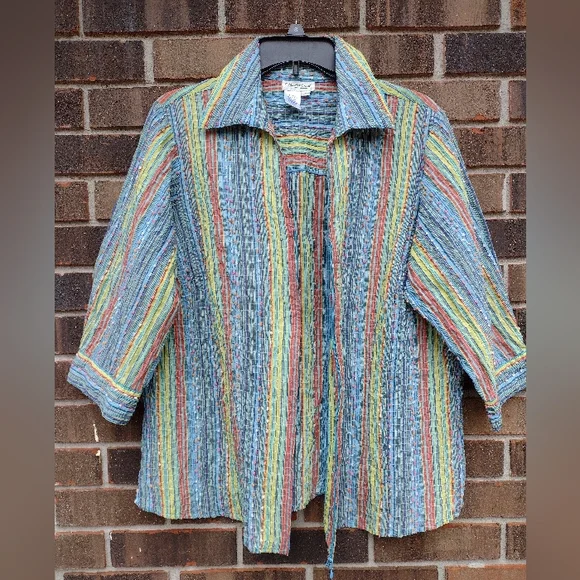 Coldwater Creek Colorful Textured Zip Jacket Lightweight Boho 1X - Picture 4 of 10